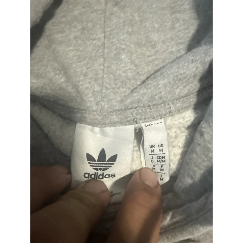 Adidas Men's Gray Solid Pullover Hoodie M Cotton Fleece Logo Drawstring